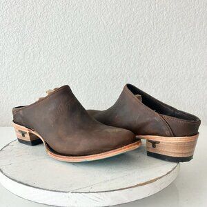 Lane Plain Jane Mule Womens 7.5 Brown Leather Cowboy Boots Short Western Cowgirl